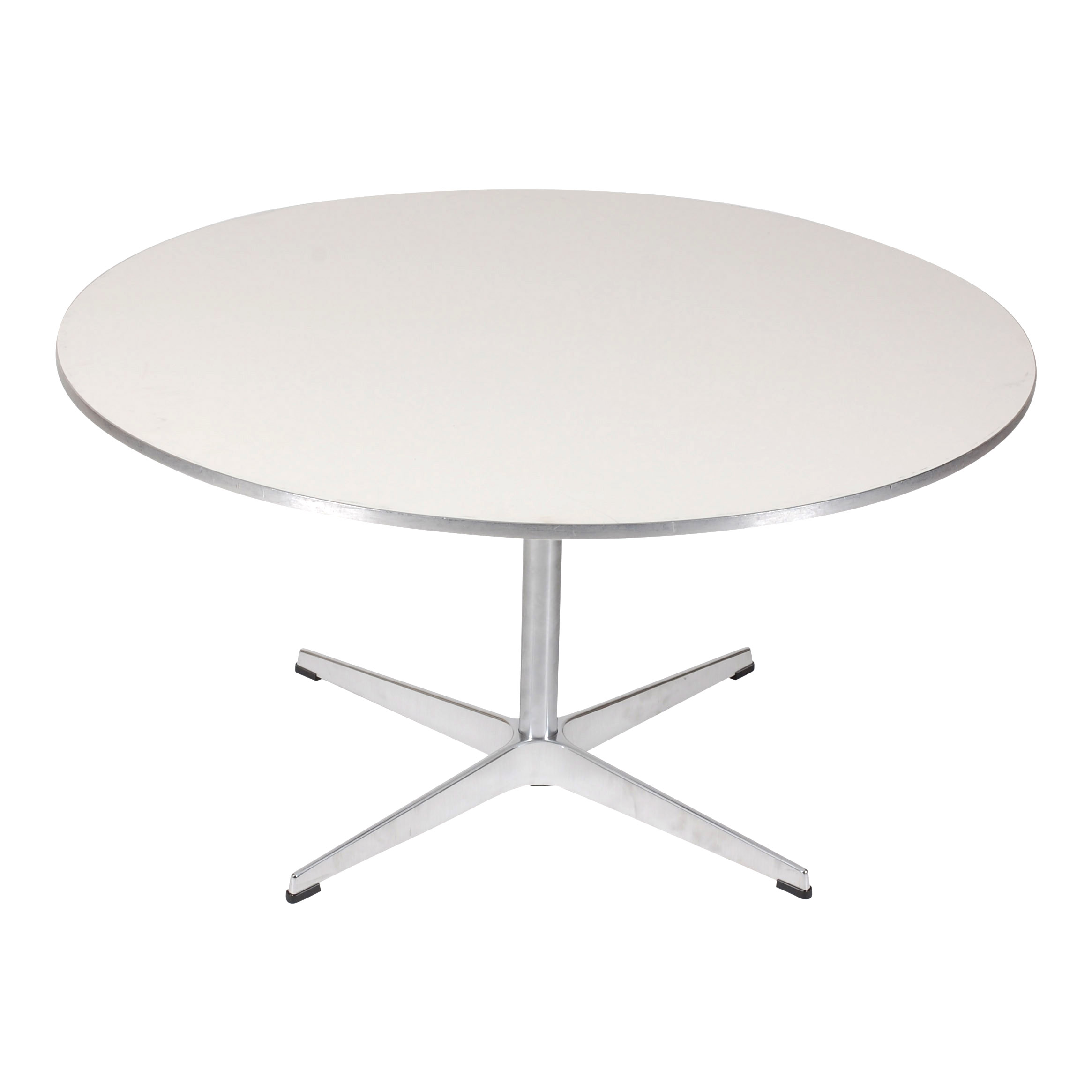 Arne Jacobsen coffee table with white laminate and metal border